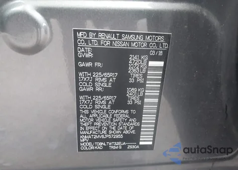 2018 Nissan Rogue Sv from USA, damaged, VIN KNMAT2MV6JP572955